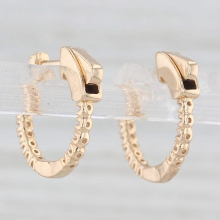 new 025ctw diamond hoop huggie earrings 14k yellow gold round hoops 2 pieces 3587