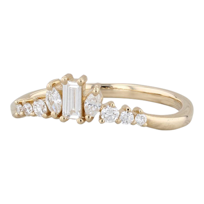 new 028ctw diamond contoured ring 14k yellow gold guard wedding band stackable 0150