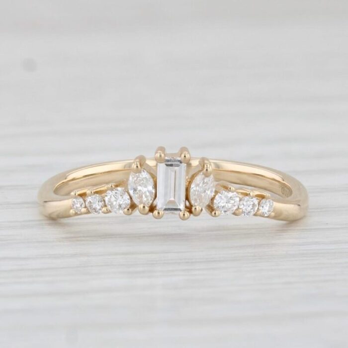 new 028ctw diamond contoured ring 14k yellow gold guard wedding band stackable 0264