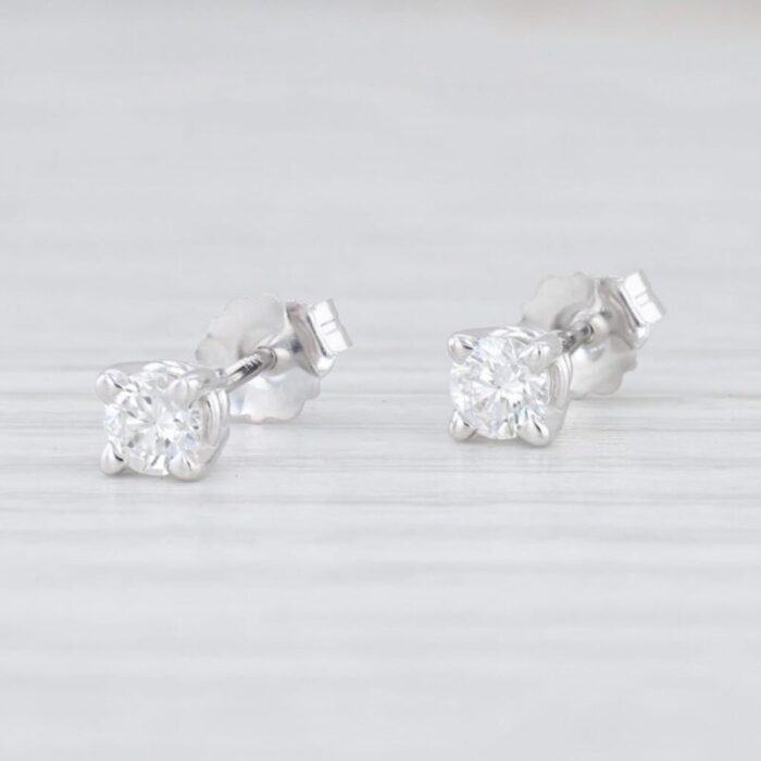 new 029ctw diamond stud earrings 14k white gold round solitaire pierced studs 2 pieces 0623