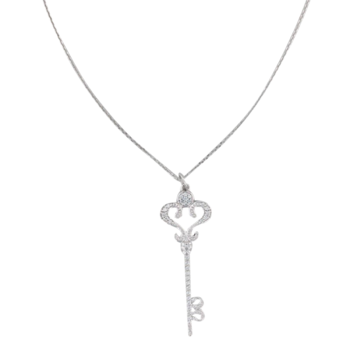 new 030ctw diamond skeleton key pendant necklace 14k white gold 18 cable chain 6959