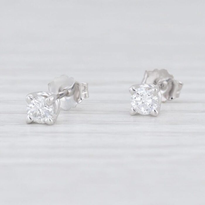 new 030ctw diamond stud earrings 14k white gold round solitaire pierced studs 5876