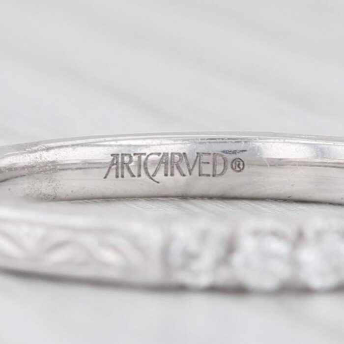 new 033ctw diamond wedding band 14k white gold sz 65 stackable ring art carved 0749 scaled