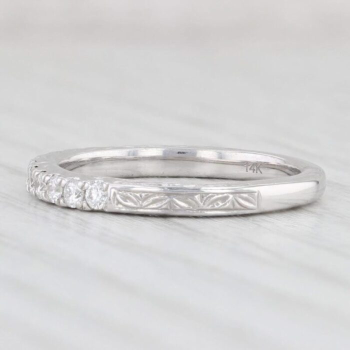 new 033ctw diamond wedding band 14k white gold sz 65 stackable ring art carved 1646