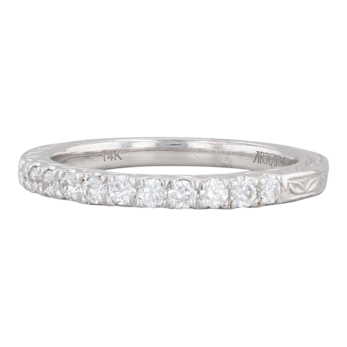 new 033ctw diamond wedding band 14k white gold sz 65 stackable ring art carved 7322