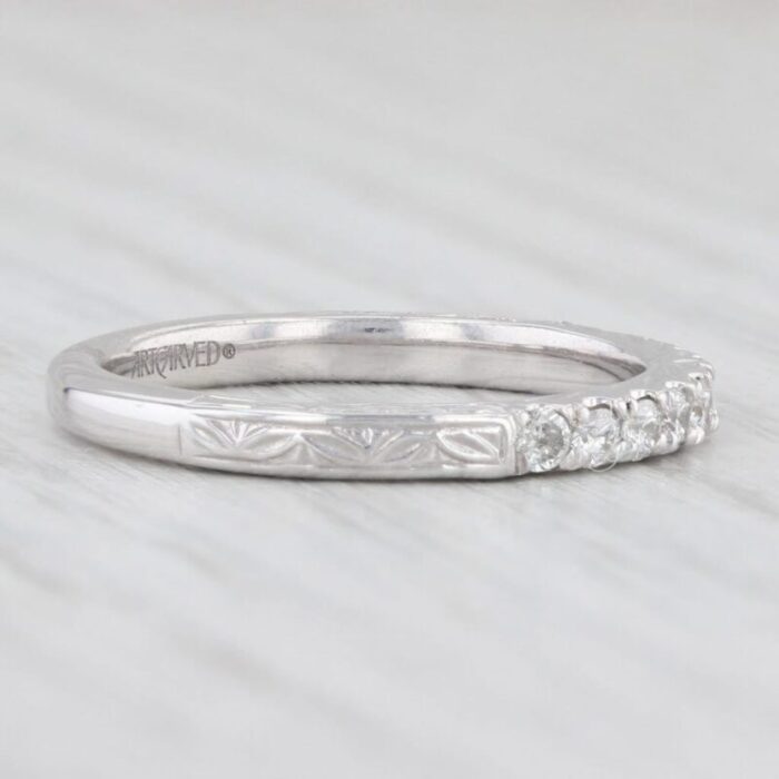 new 033ctw diamond wedding band 14k white gold sz 65 stackable ring art carved 9138