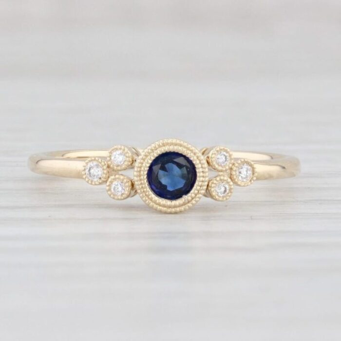 new 036ctw blue sapphire diamond ring 14k yellow gold size 65 engagement 0949