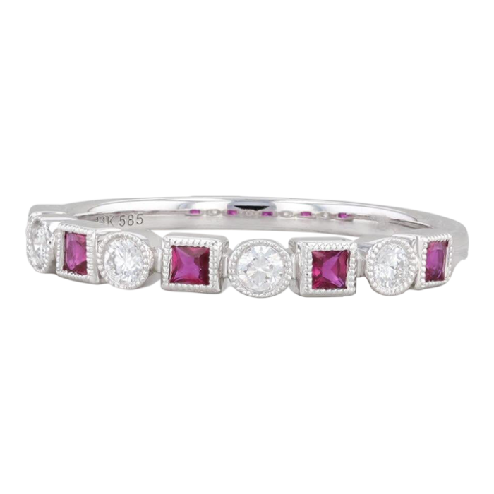 new 052ctw diamond and ruby ring 14k white gold size 65 stackable 1975