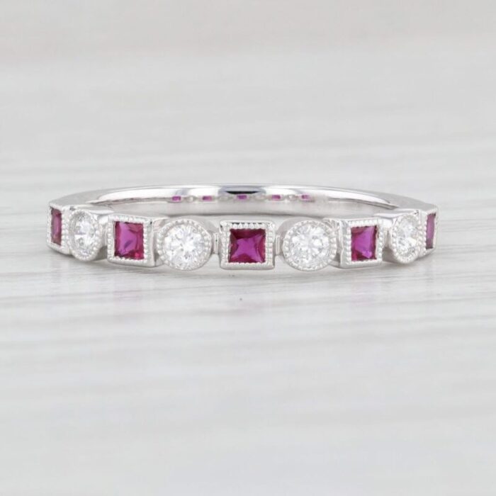 new 052ctw diamond and ruby ring 14k white gold size 65 stackable 7557