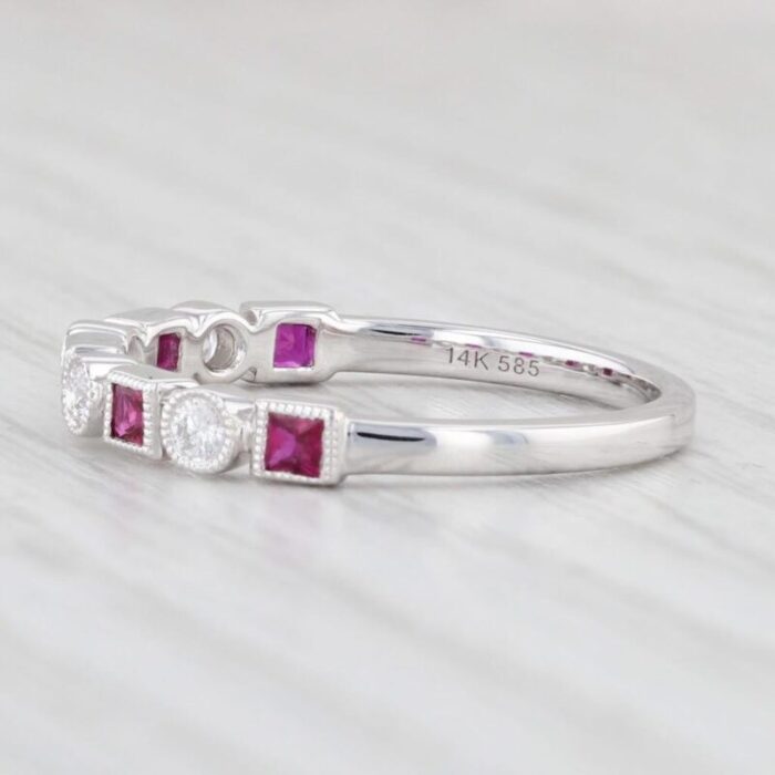 new 052ctw diamond and ruby ring 14k white gold size 65 stackable 8979