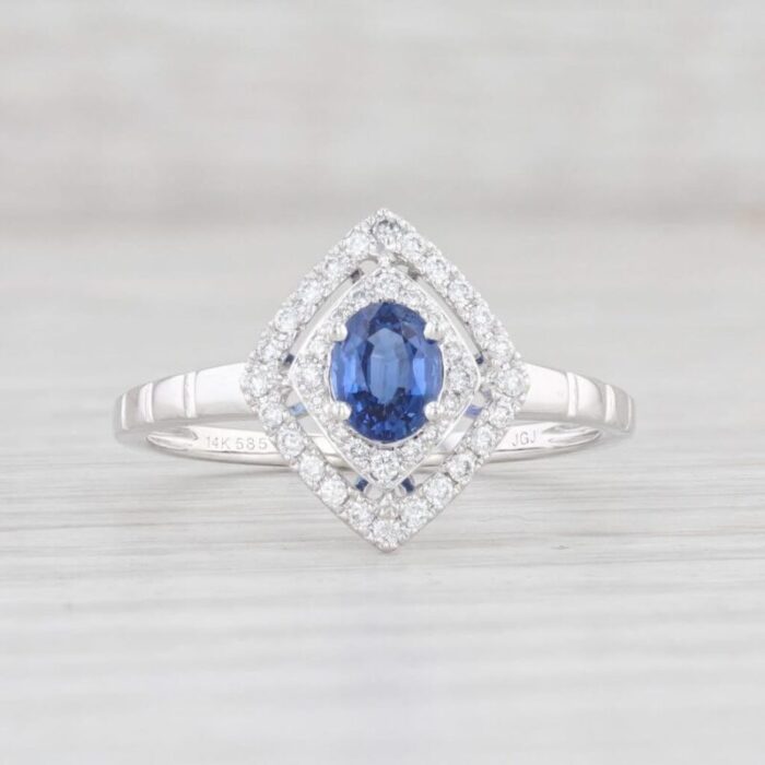 new 065ctw blue sapphire diamond halo ring 14k white gold size 675 engagement 1547