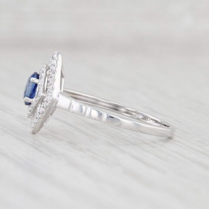 new 065ctw blue sapphire diamond halo ring 14k white gold size 675 engagement 3871