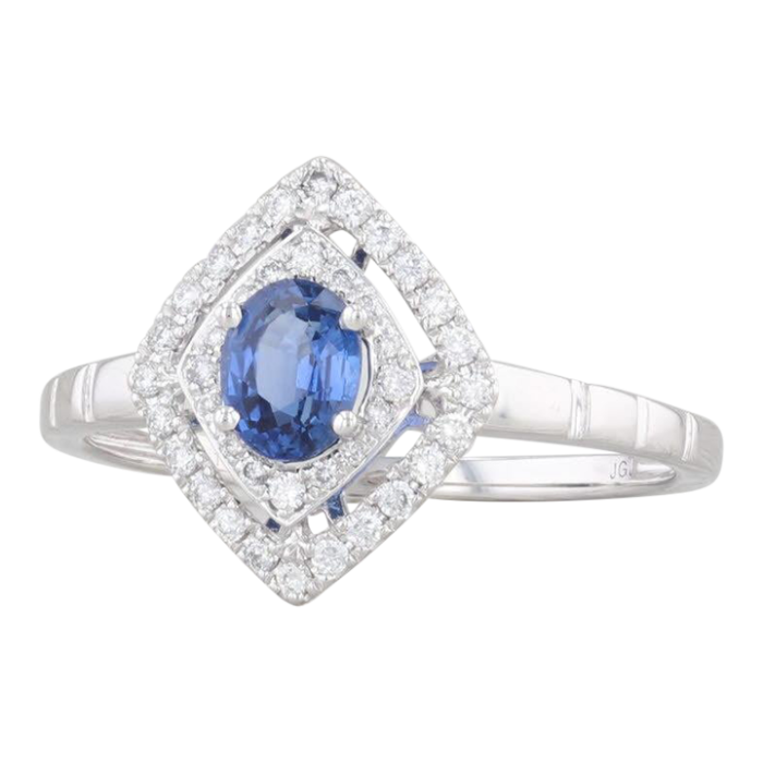 new 065ctw blue sapphire diamond halo ring 14k white gold size 675 engagement 8833