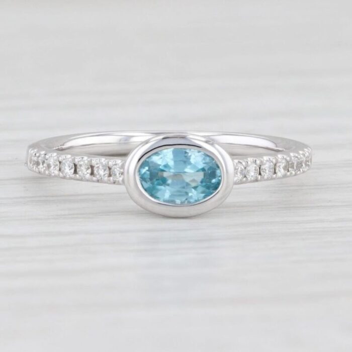 new 072ctw blue zircon diamond ring 14k white gold size 625 oval engagement 4881