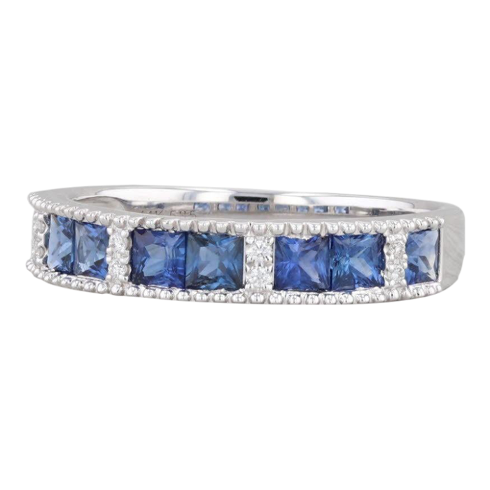 new 094ctw blue sapphire diamond stackable ring 14k white gold sz 725 stacking 0819