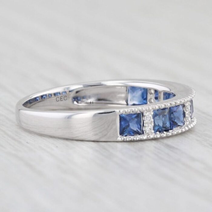 new 094ctw blue sapphire diamond stackable ring 14k white gold sz 725 stacking 3821