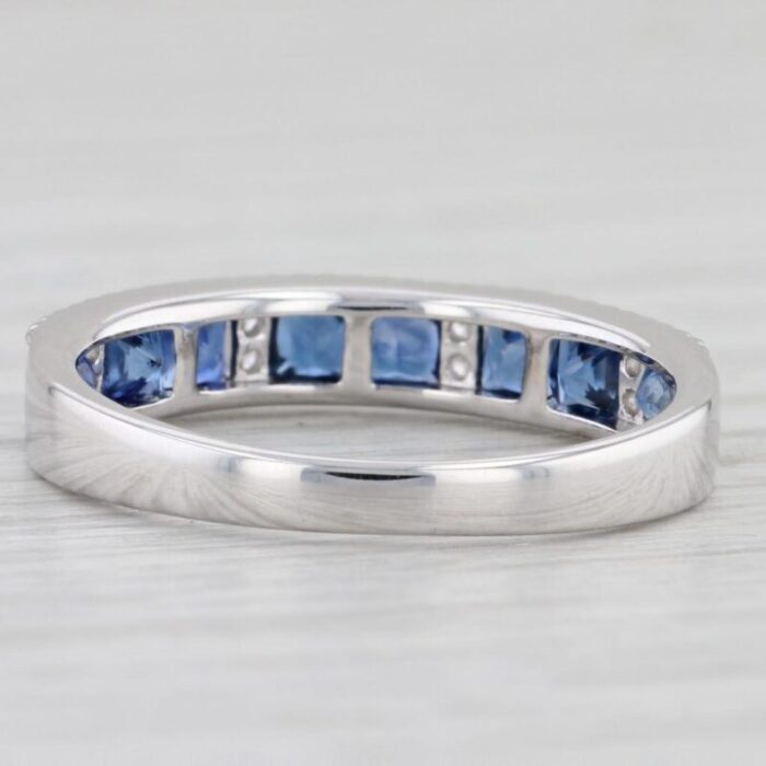 new 094ctw blue sapphire diamond stackable ring 14k white gold sz 725 stacking 3944