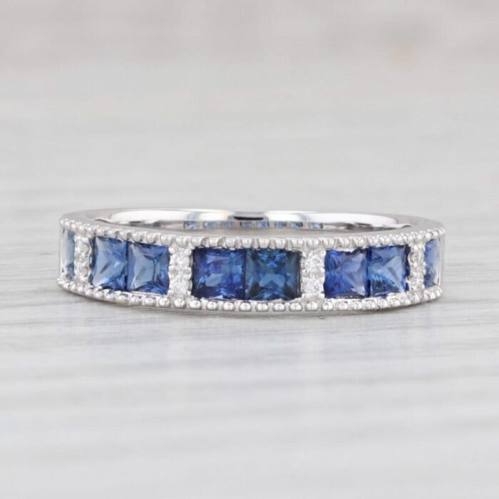 new 094ctw blue sapphire diamond stackable ring 14k white gold sz 725 stacking 7745