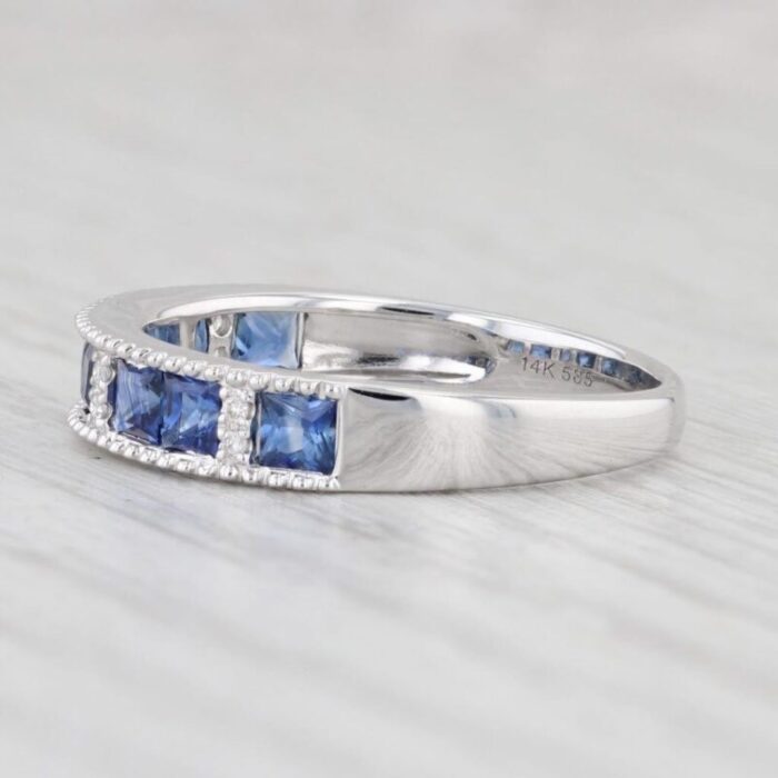 new 094ctw blue sapphire diamond stackable ring 14k white gold sz 725 stacking 9754