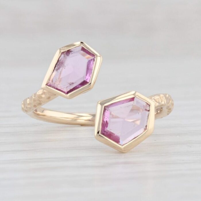 new 095ctw pink sapphire bypass ring 14k yellow gold size 65 adjustable 7541