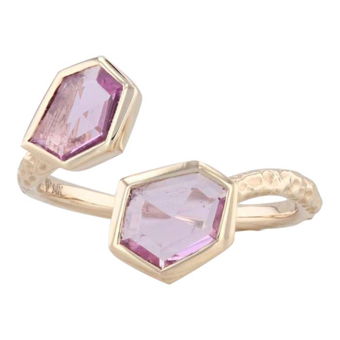 new 095ctw pink sapphire bypass ring 14k yellow gold size 65 adjustable 9622