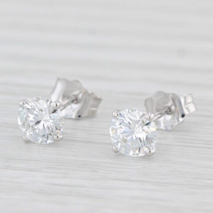 new 102ctw lab created diamond stud earrings 14k white gold round solitairesq 2 pieces 0646