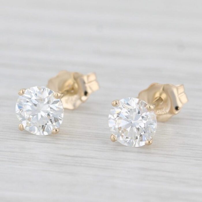 new 105ctw lab created diamond stud earrings 14k yellow gold round solitaires 2 pieces 5438