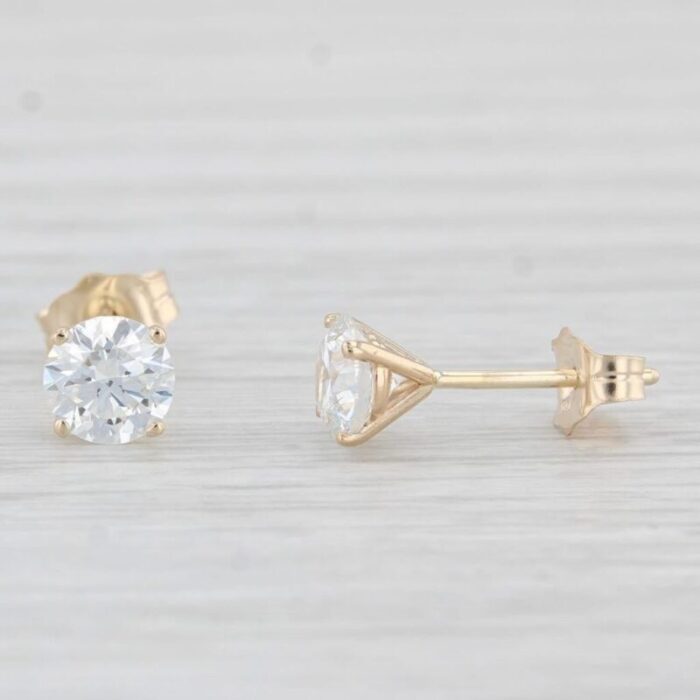 new 105ctw lab created diamond stud earrings 14k yellow gold round solitaires 2 pieces 5877