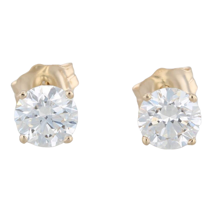 new 105ctw lab created diamond stud earrings 14k yellow gold round solitaires 2 pieces 9649