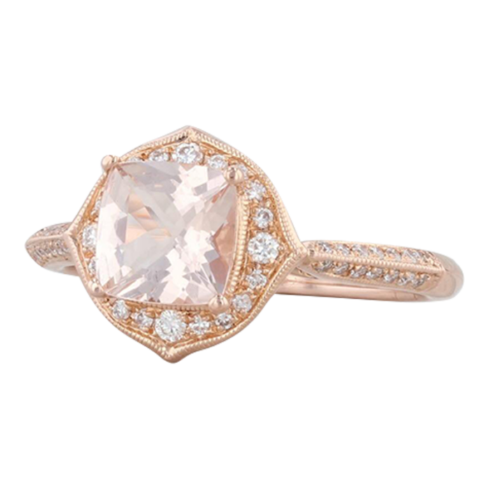 new 105ctw morganite diamond halo ring 18k rose gold size 65 engagement 7044