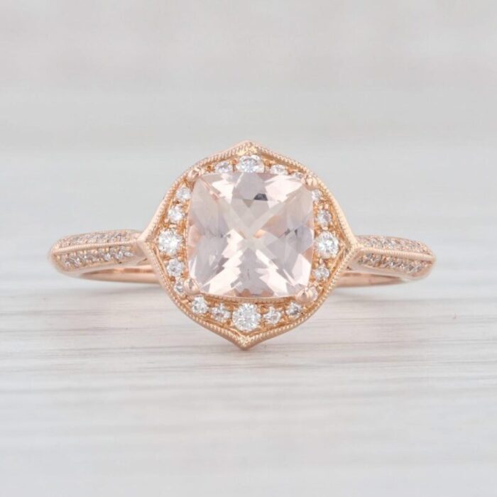 new 105ctw morganite diamond halo ring 18k rose gold size 65 engagement 9038