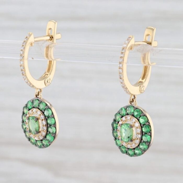 new 124ctw green garnet diamond halo earrings 14k yellow gold hinged hoop 2 pieces 0156