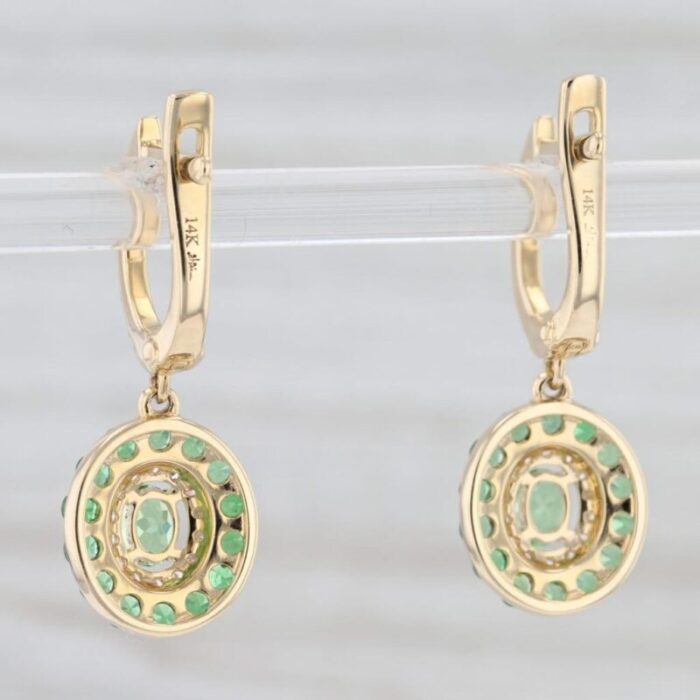 new 124ctw green garnet diamond halo earrings 14k yellow gold hinged hoop 2 pieces 3691