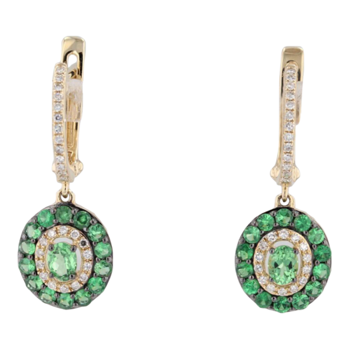 new 124ctw green garnet diamond halo earrings 14k yellow gold hinged hoop 2 pieces 6777