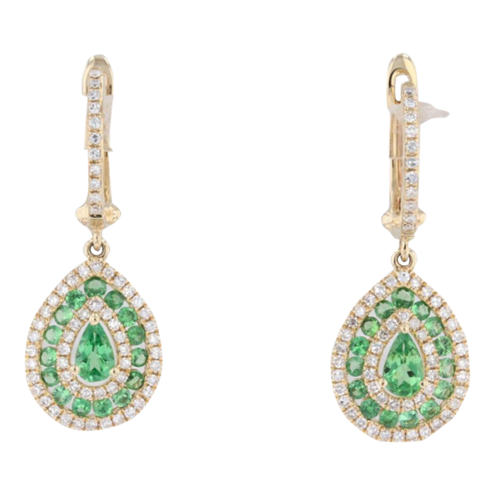 new 15ctw green garnet diamond halo teardrop earrings 14k yellow gold 2 pieces 1793