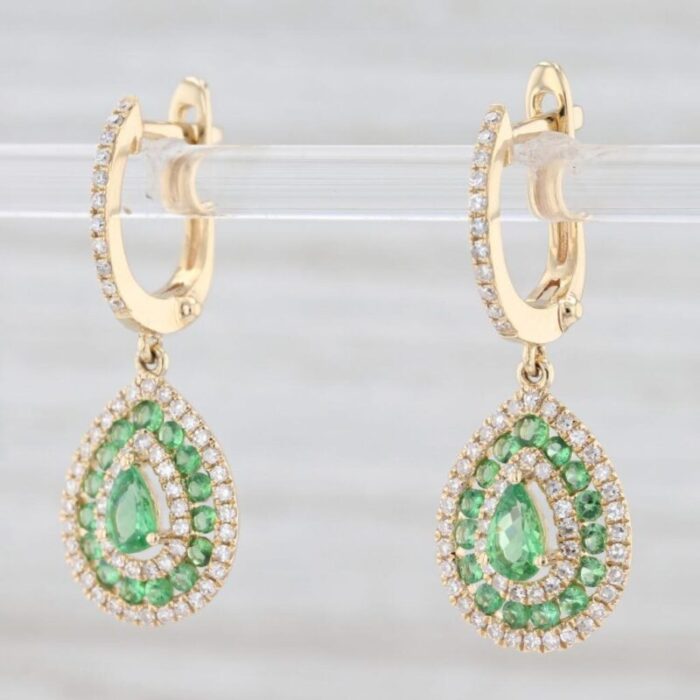 new 15ctw green garnet diamond halo teardrop earrings 14k yellow gold 2 pieces 2522