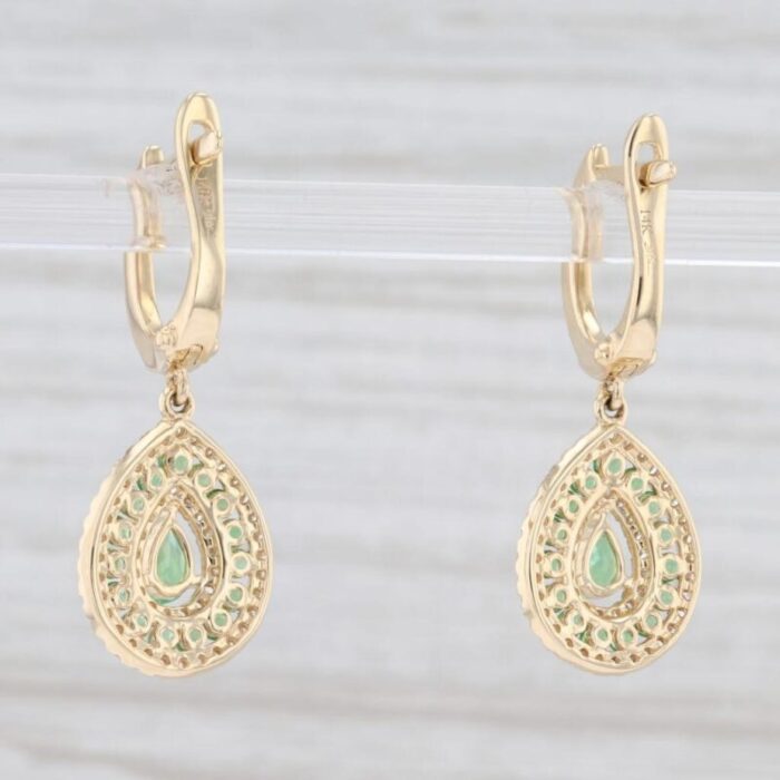 new 15ctw green garnet diamond halo teardrop earrings 14k yellow gold 2 pieces 5141