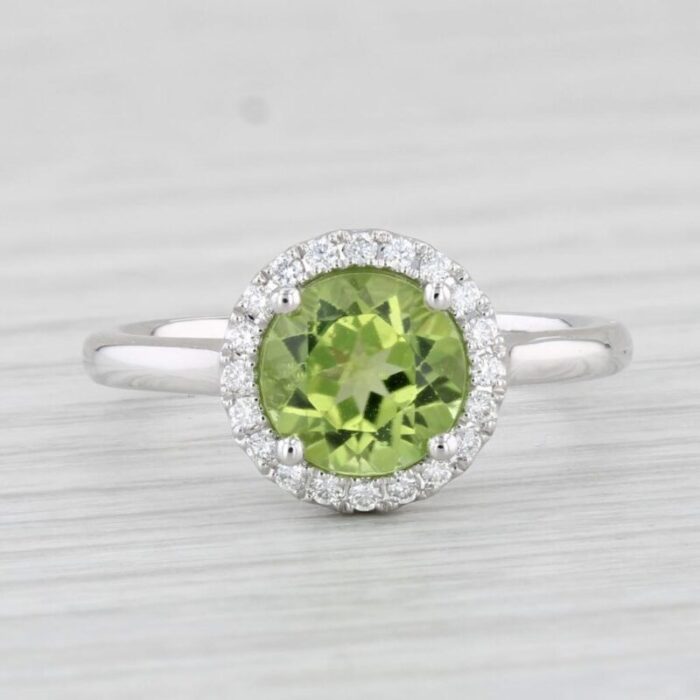 new 160ctw round peridot diamond halo ring 14k white gold size 65 engagement 0377