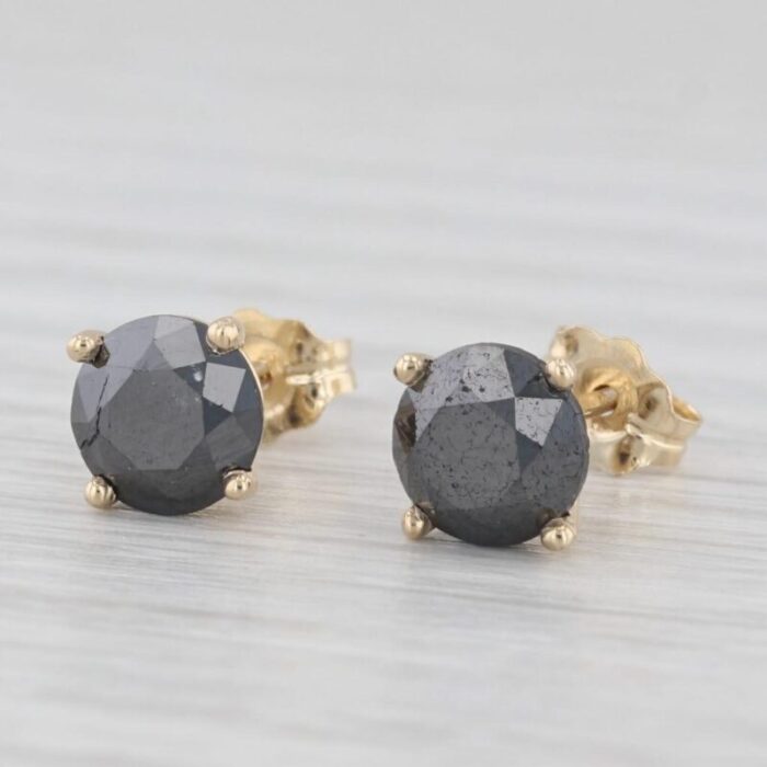 new 225ctw black diamond stud earrings 14k yellow gold round solitaires 2 pieces 1656