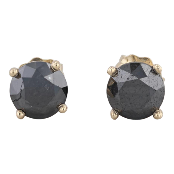 new 225ctw black diamond stud earrings 14k yellow gold round solitaires 2 pieces 2623