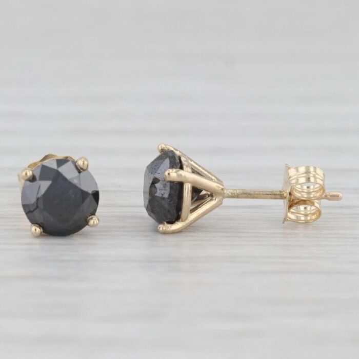 new 225ctw black diamond stud earrings 14k yellow gold round solitaires 2 pieces 2878