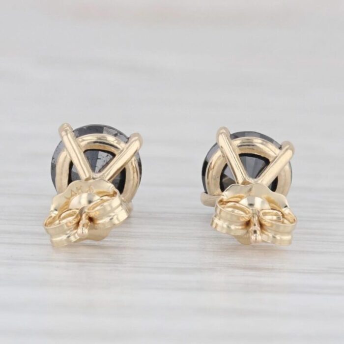 new 225ctw black diamond stud earrings 14k yellow gold round solitaires 2 pieces 8888