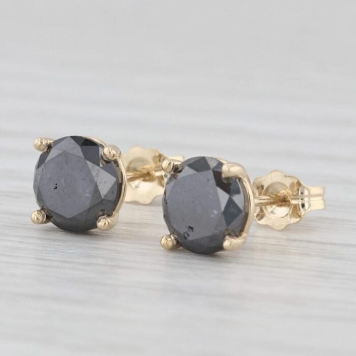 new 267ctw black diamond stud earrings 14k yellow gold round solitaires 0810