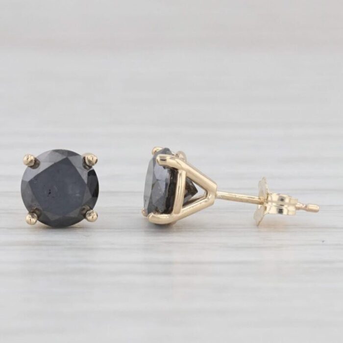 new 267ctw black diamond stud earrings 14k yellow gold round solitaires 3192