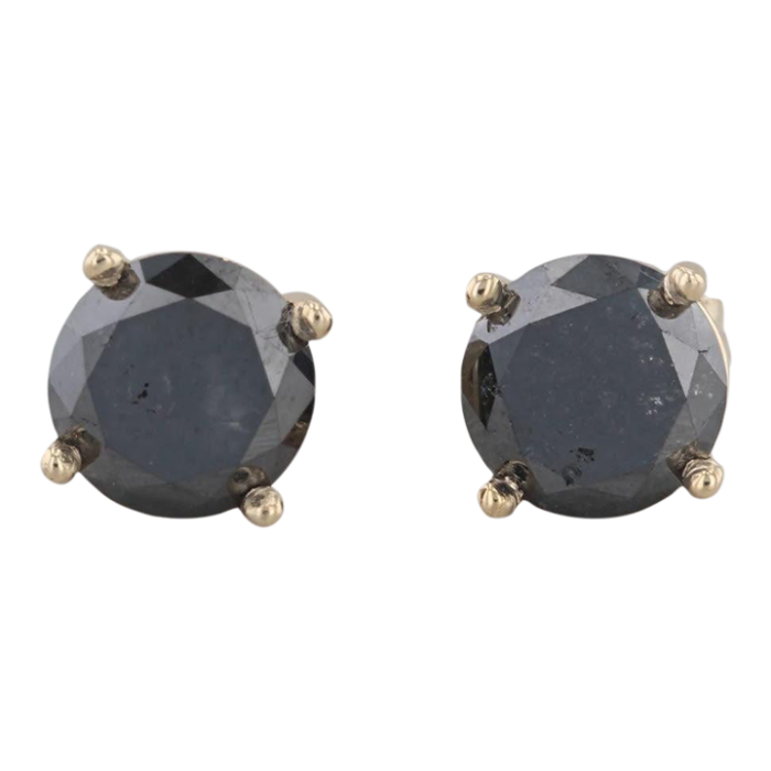 new 267ctw black diamond stud earrings 14k yellow gold round solitaires 6582