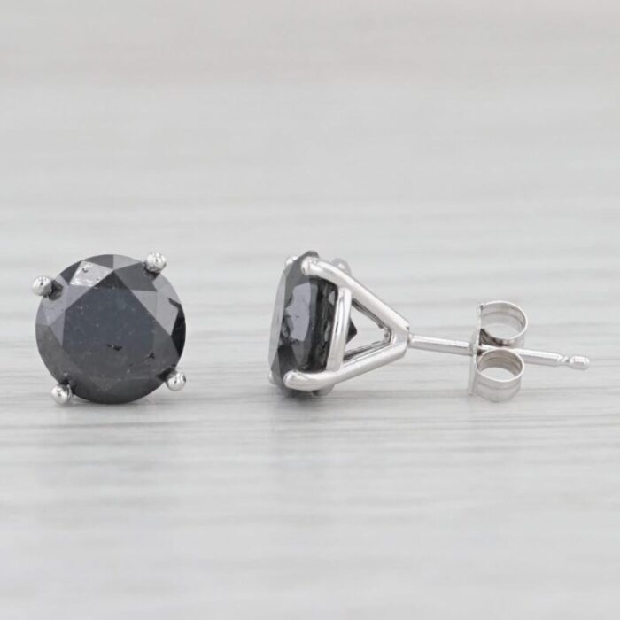 new 347ctw black diamond stud earrings 14k white gold round solitaires 2 pieces 0668