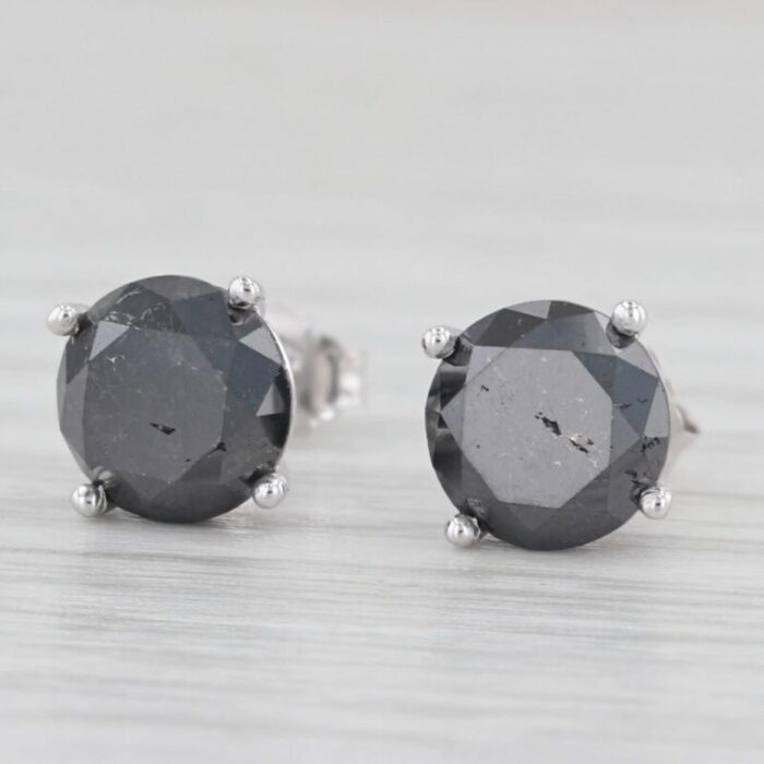 new 347ctw black diamond stud earrings 14k white gold round solitaires 2 pieces 6111