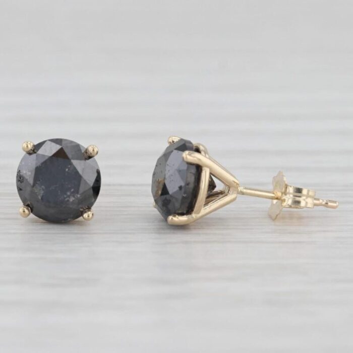 new 370ctw black diamond stud earrings 14k yellow gold round solitaires 2 pieces 4446