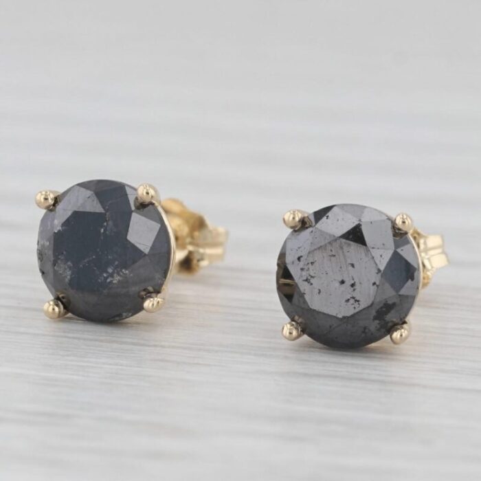 new 370ctw black diamond stud earrings 14k yellow gold round solitaires 2 pieces 7380