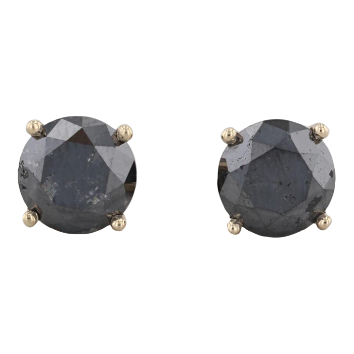 new 370ctw black diamond stud earrings 14k yellow gold round solitaires 2 pieces 8242